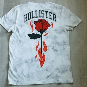 Mens Hollister Marble Tie-Dye Tee Flaming Red Rose Graphic Size M 100% Cotton